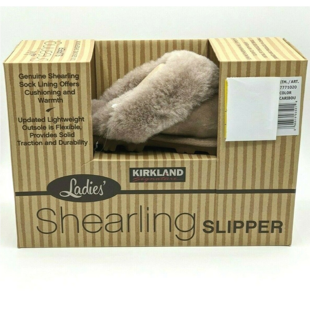 Kirkland shearling slippers size 9. Color is Caribou.